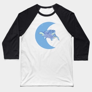 Sea Turtle Crescent Moon - Blue Baseball T-Shirt